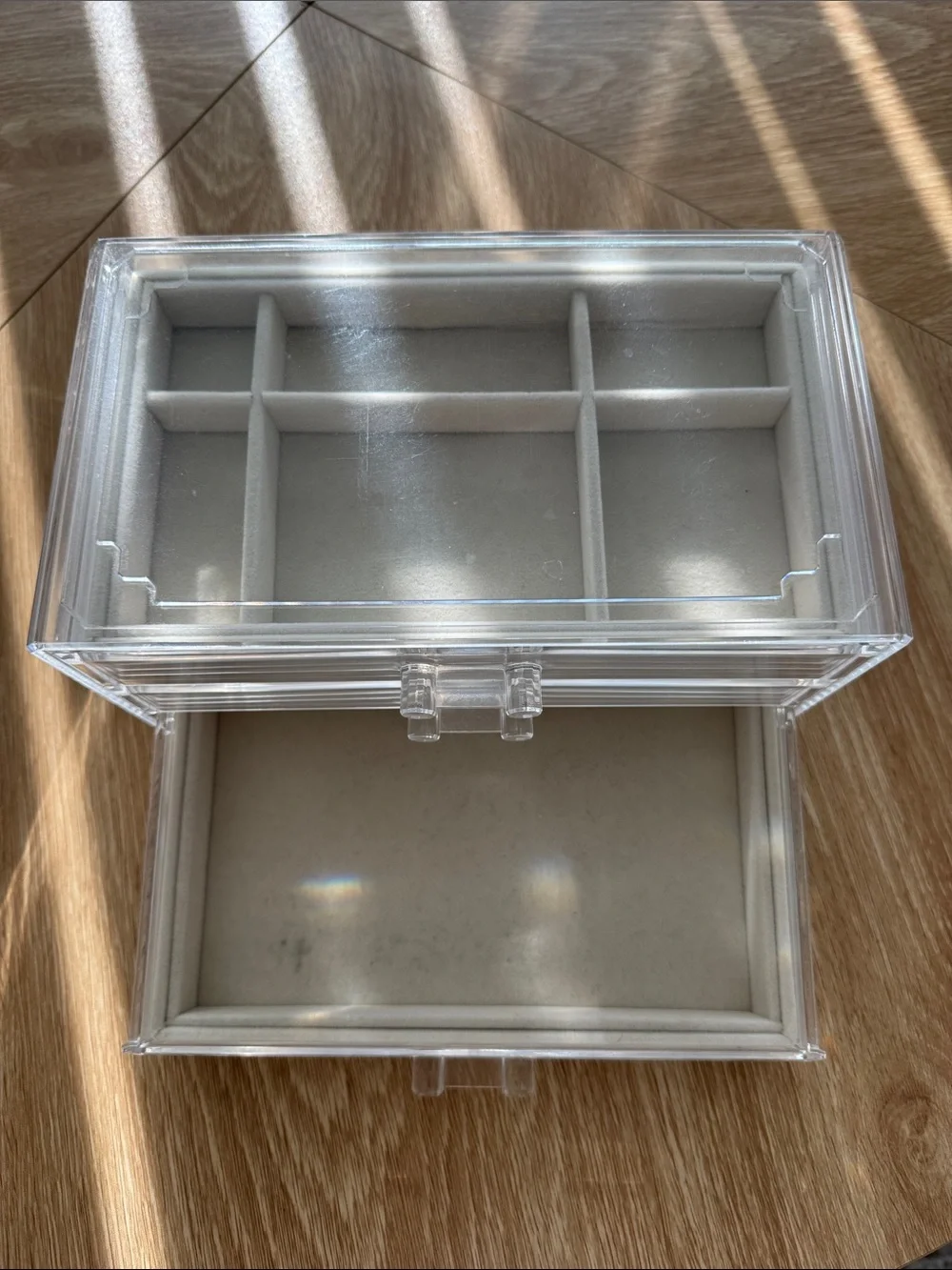 Clear Acrylic 3-Drawer Organizer with Taupe Drawer Liners